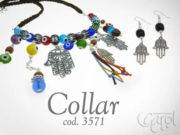 Collar ojitos y mano hamsa x und