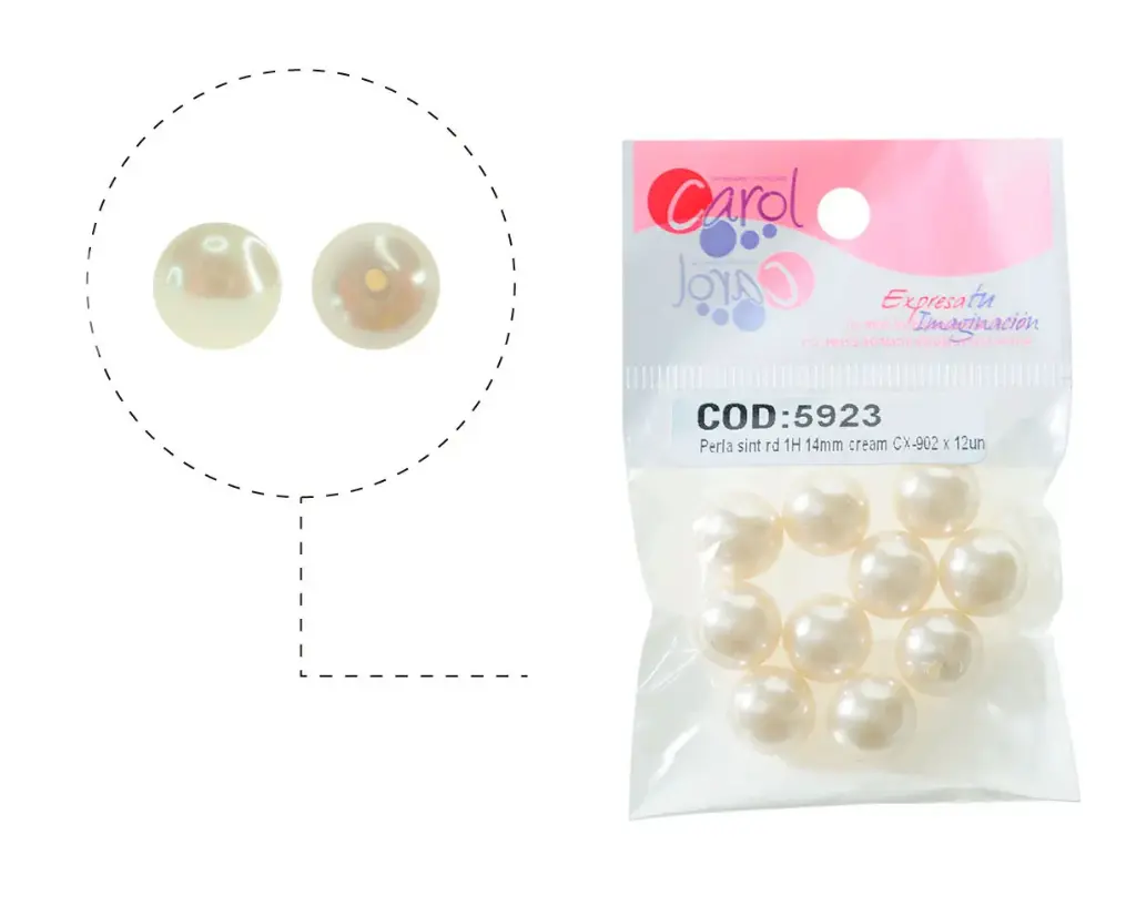 Perla sintetica redonda 1H 14mm cream CX-902 x 12unds