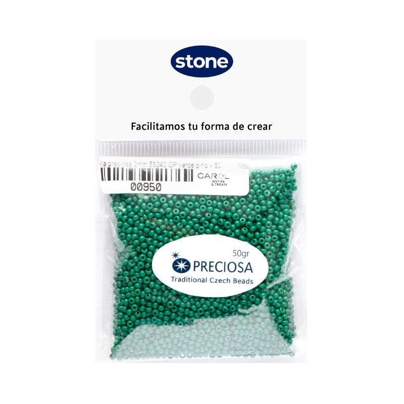 Mostacilla checa preciosa 2mm 53240 OP verde pino x 50g