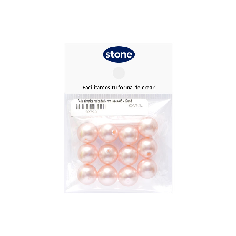 Perla sintetica redonda 14mm rose A-05 x 12und