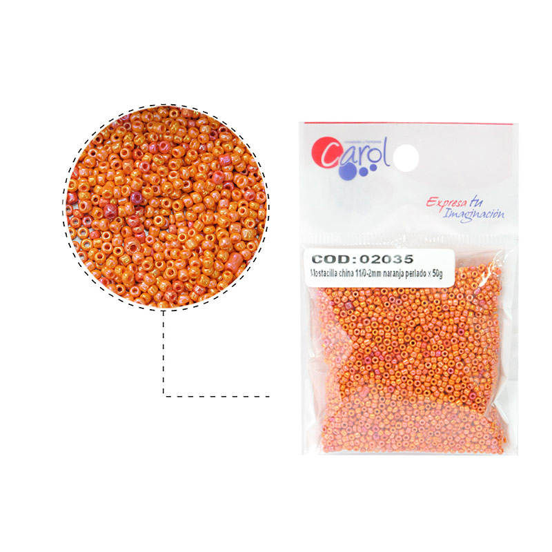 Mostacilla china 11/0-2mm naranja perlado x 50g