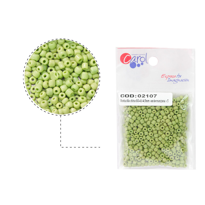 Mostacilla china 6/0-4.0-4.5mm verde manzana x 50g