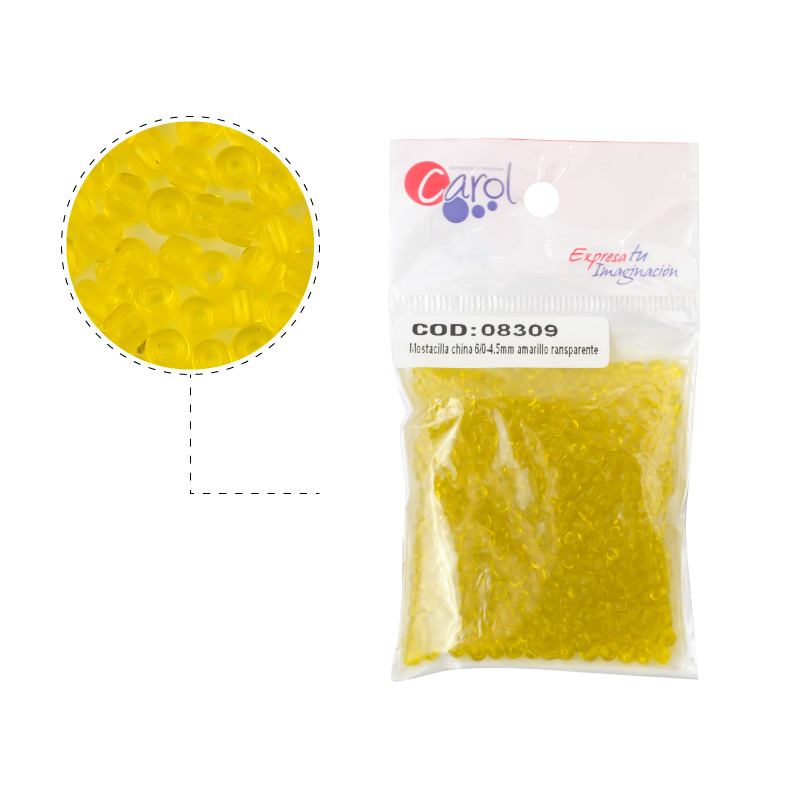 Mostacilla china 6/0-4.5mm amarillo ransparente x 50g