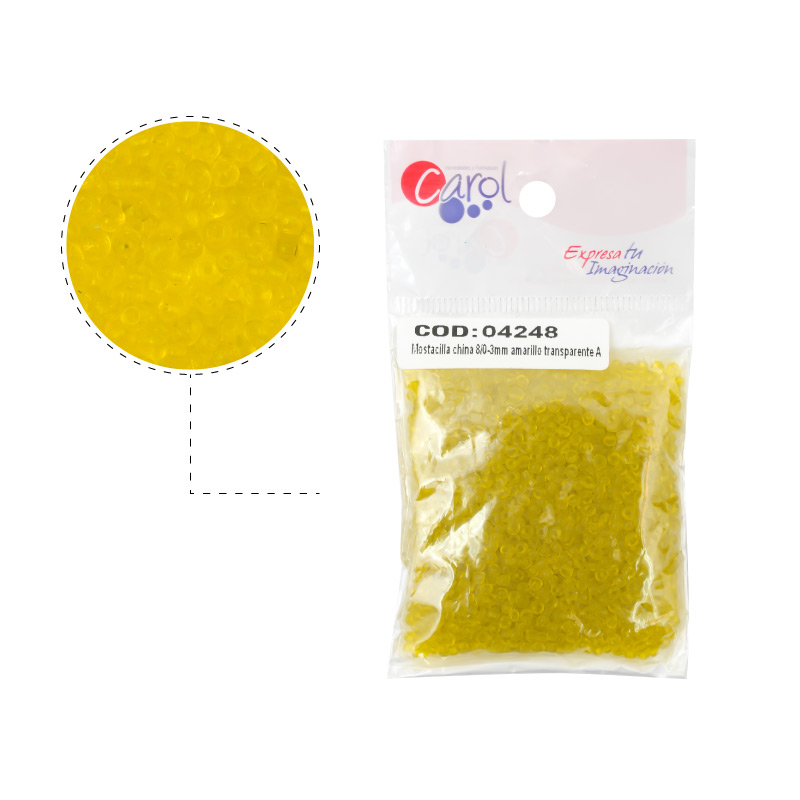 Mostacilla china 8/0-3mm amarillo transparente AB x 50g