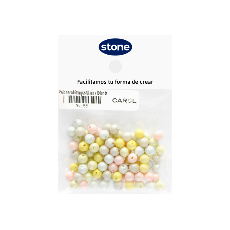 Perla sintetica redonda 6mm pastel mix x 100unds