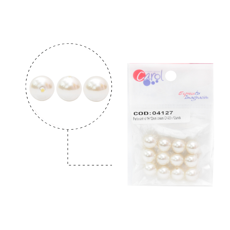 Perla sintetica redonda 1H 12mm cream CX-03 x 12unds