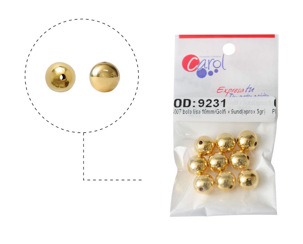 Plastimetal S007 bola lisa 10mm/Golfi x 9und(aprox 5gr)