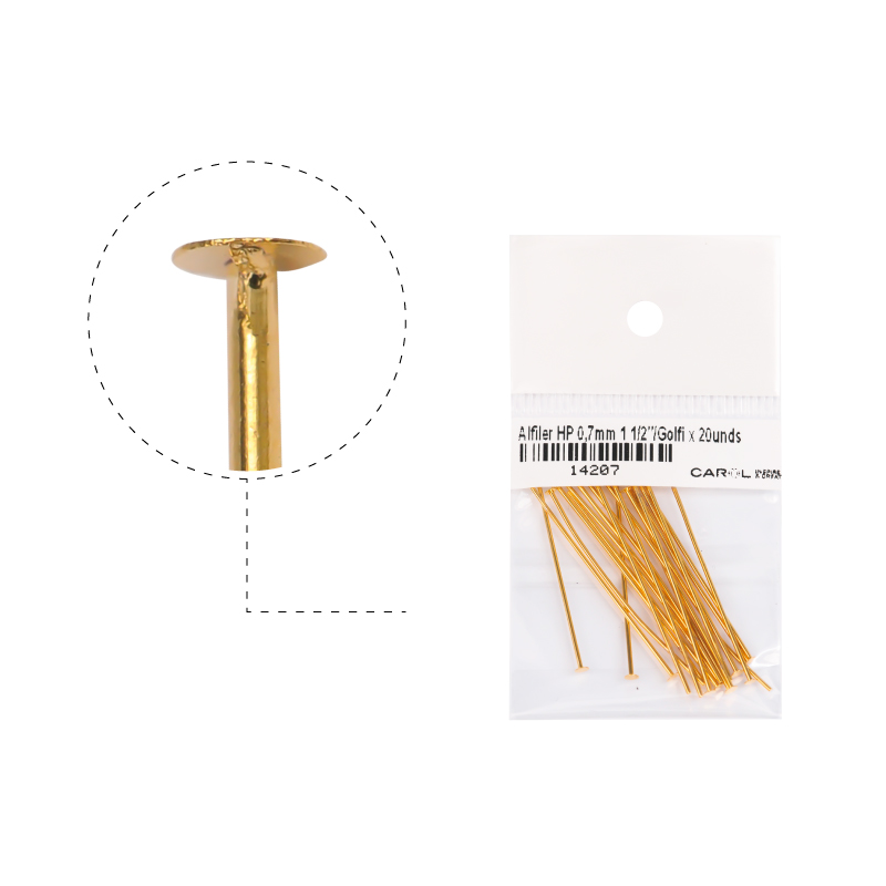 Alfiler head pin 0.7mm x 3.8cm/Golfi x 20unds