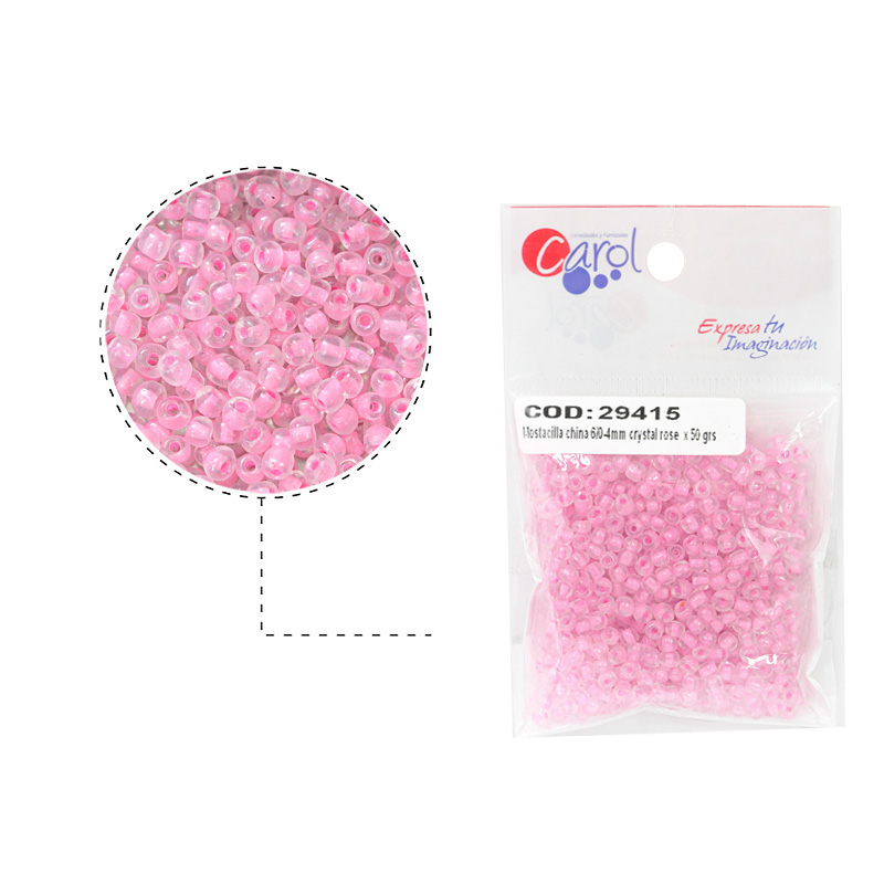 Mostacilla china 6/0-4mm crystal rose  x 50 grs