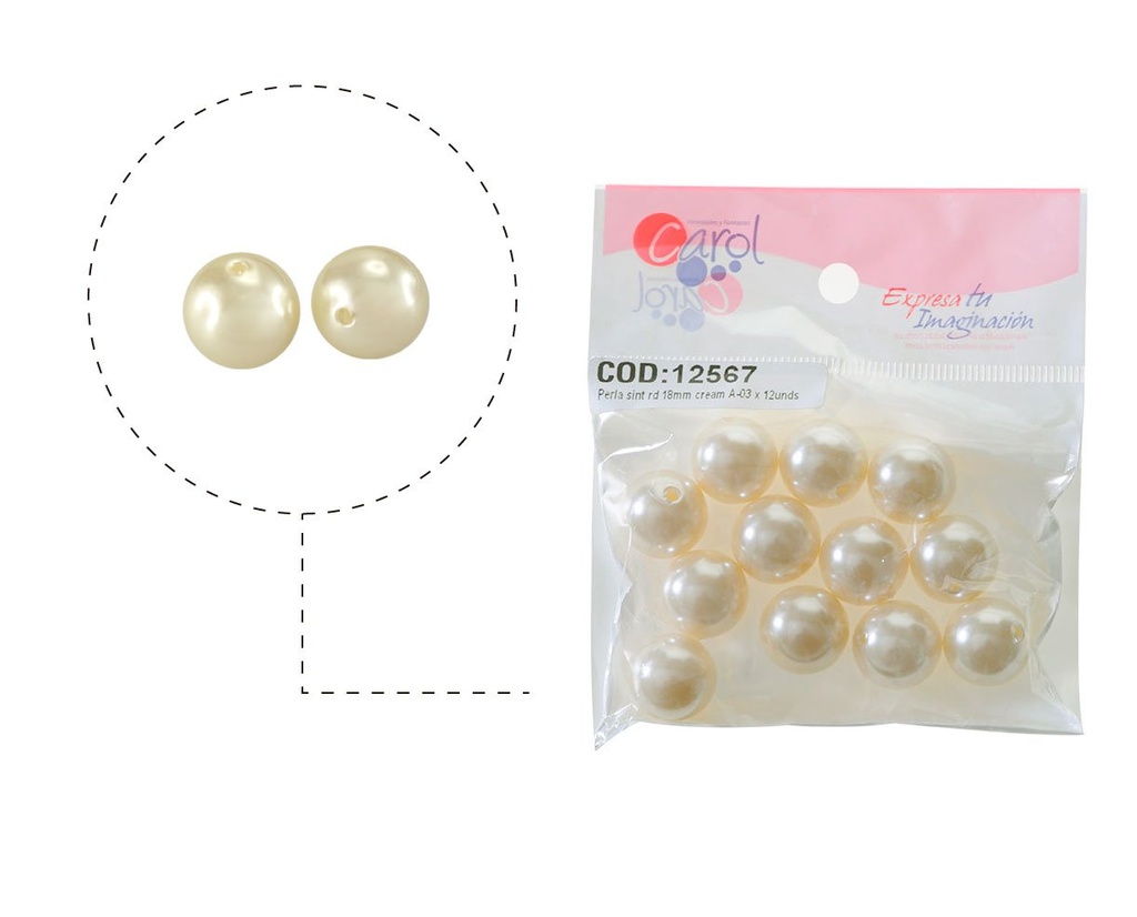 Perla sintetica redonda 18mm cream A-03 x 12unds