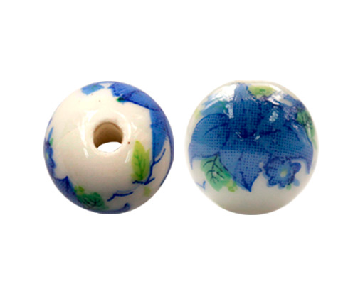 Ceramica redonda 14mm flor azul x und