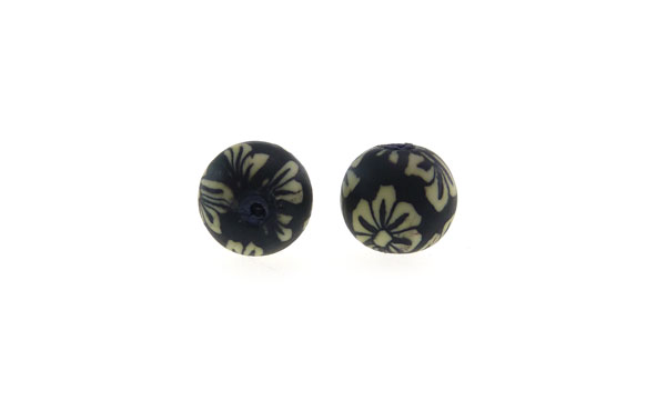 Fimo redondo 8mm 10-090 flor negro/blanco x und