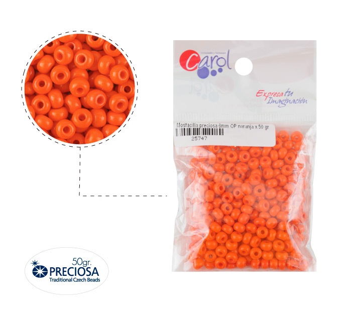 Mostacilla checa preciosa 6mm OP naranja x 50g