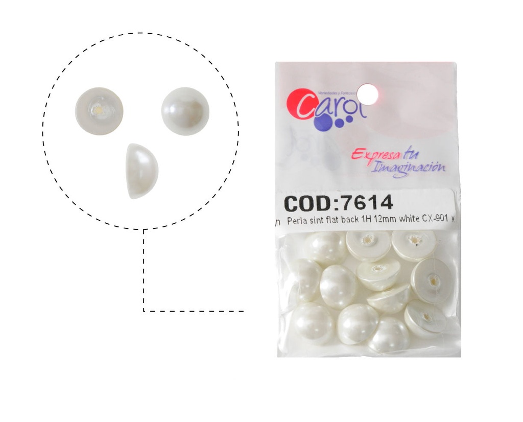 Perla sintetica plana back 1H 12mm white CX-901 x 12unds