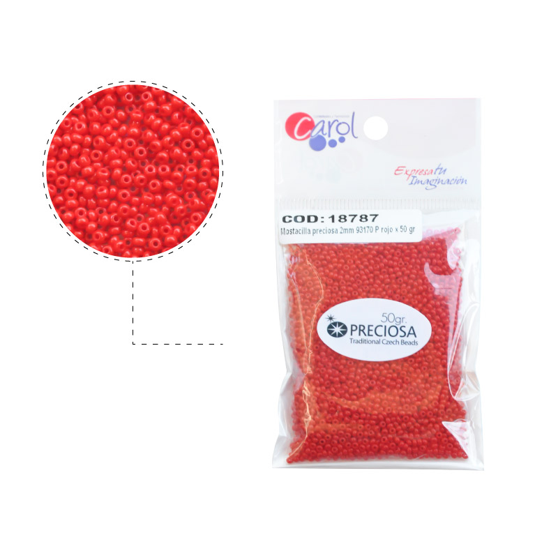 Mostacilla checa preciosa 2mm 93170 OP rojo x 50g