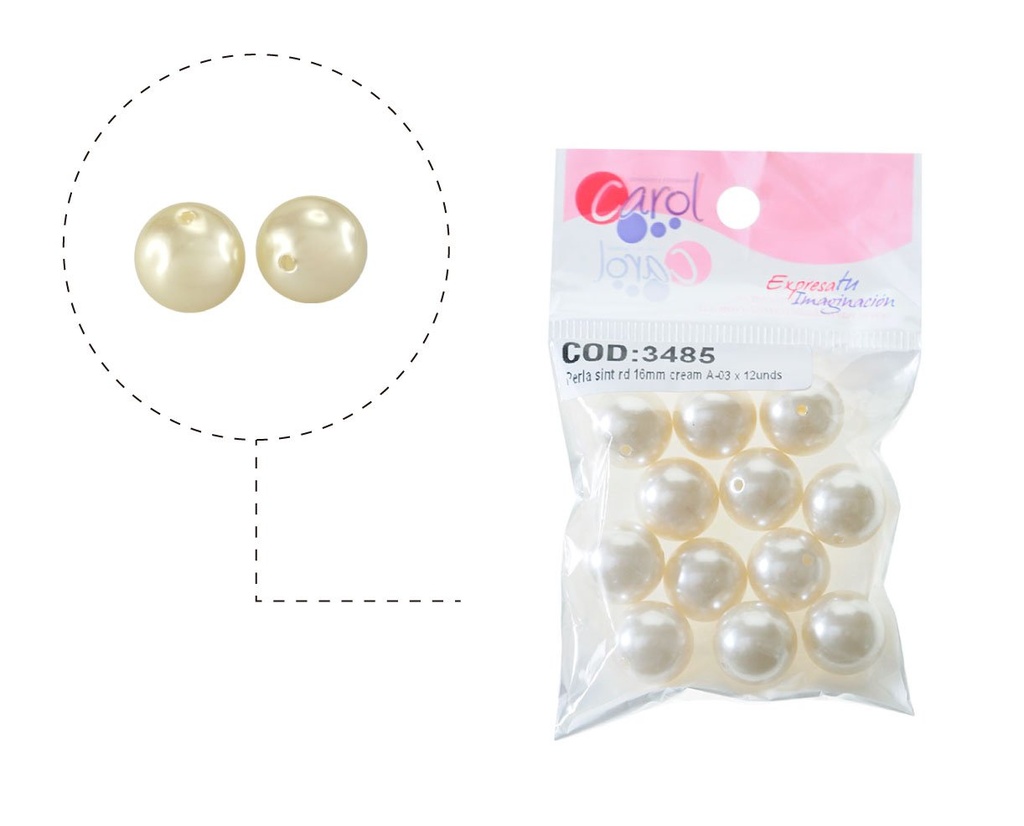 Perla sintetica redonda 16mm cream A-03 x 12unds