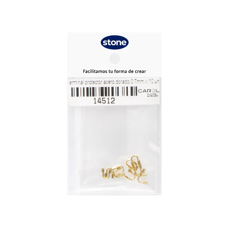 Terminal protector acero dorado 0.7mm x 10 unds