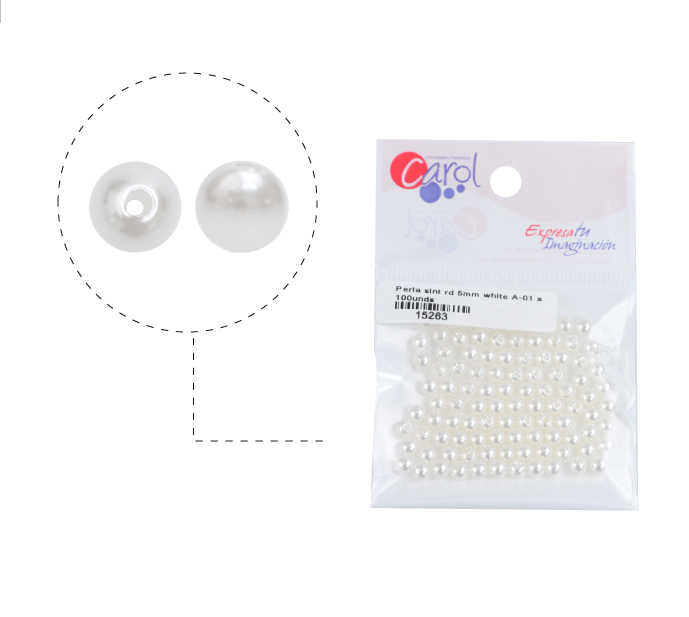 Perla sintetica redonda 5mm white A-01 x 100unds