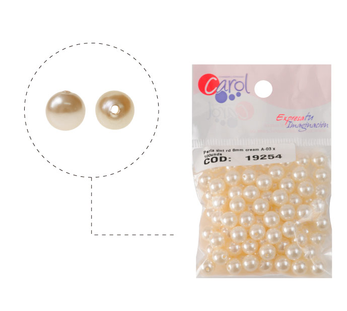 Perla sintetica redonda 8mm cream A-03 x 100unds