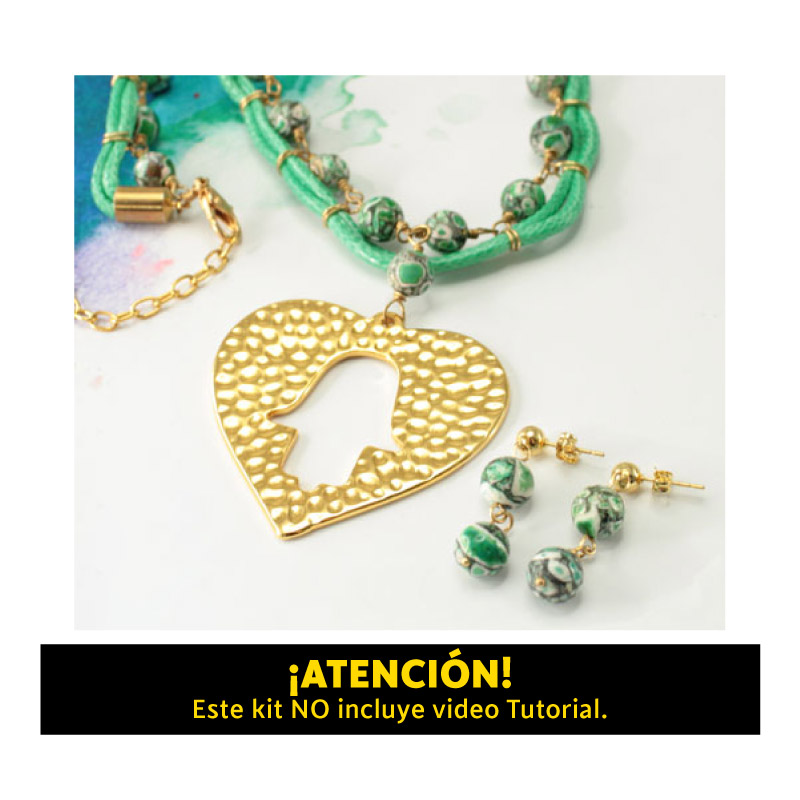 Kit collar corazon martillado verde