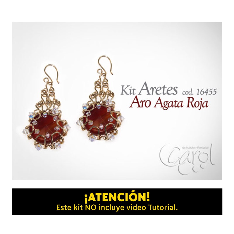 Kit arete aro agata roja pequeno