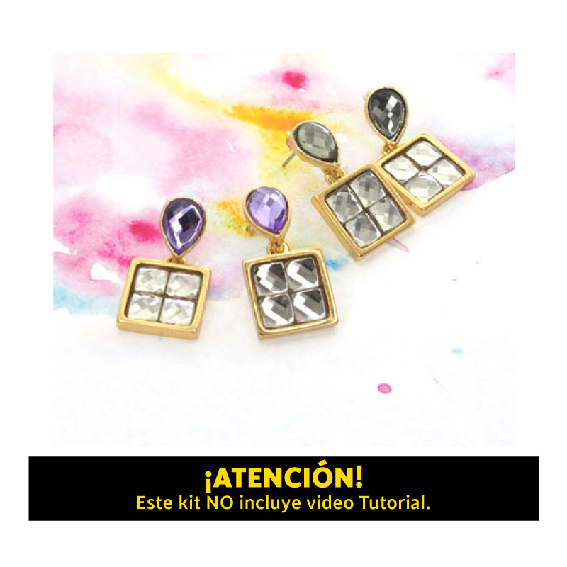 Kit aretes AC lagrima morada y base cuadrada x und