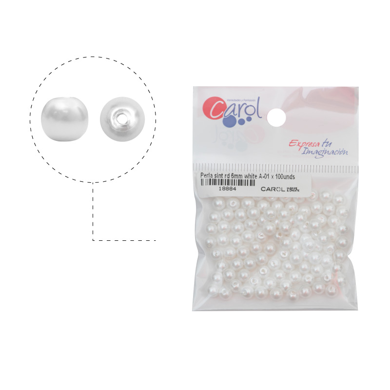 Perla sintetica redonda 6mm white A-01 x 100unds