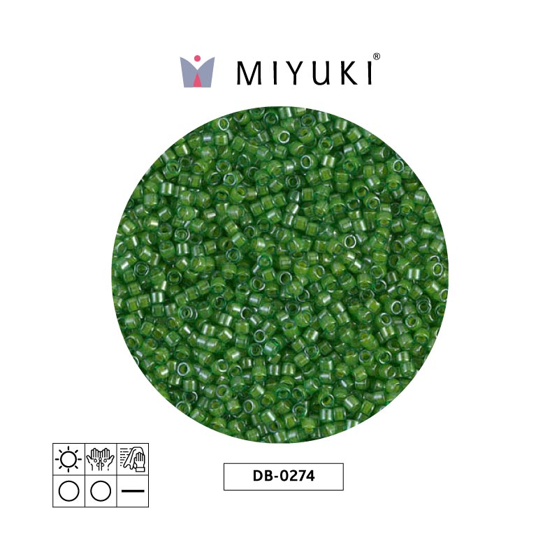 Miyuki delica 11/0 DB0274 lined pea green luster x 50g