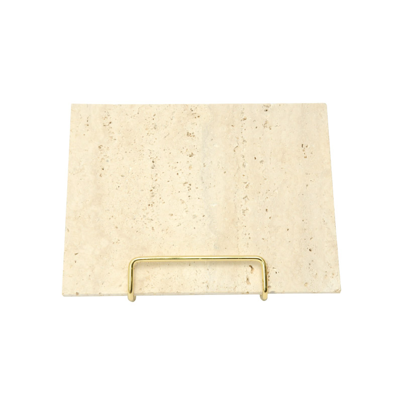 Exhibidor rectangular piedra con soporte dorado 15x20cm x und