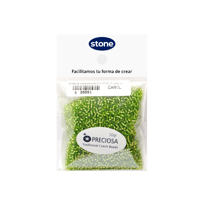 Mostacilla checa preciosa 2mm 57220 LP verde limon x 50g