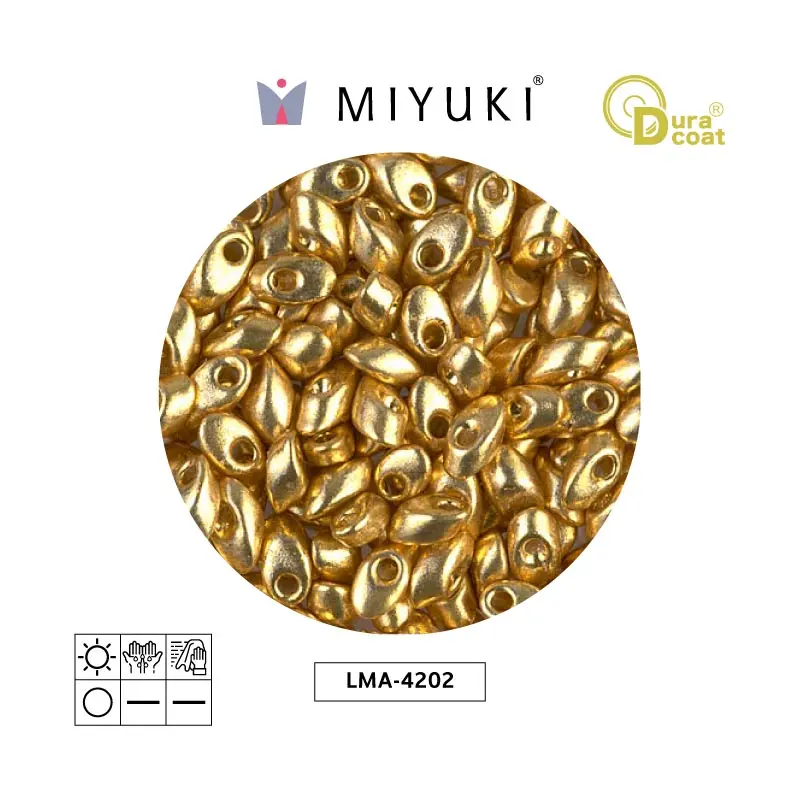 Miyuki long magatama 4x7mm LMA4202 galvanized gold duracoat x 250g