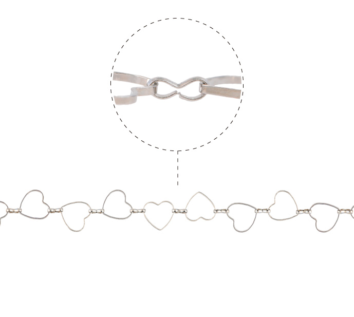 Cadena rodio #2 corazon 13.5x15 x mts