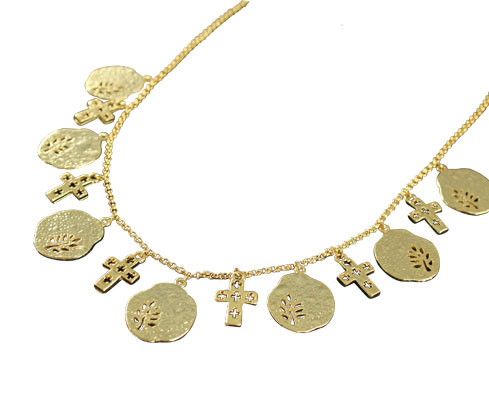 Collar cadena monedas y cruces x und