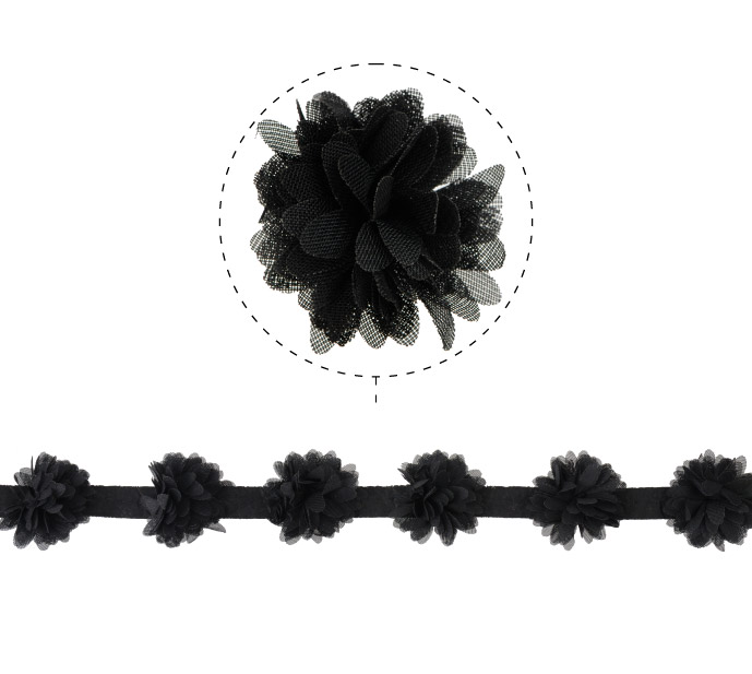 Flor organza 4-4.5cm N.75 negro x 1yd (17pcs x yd)