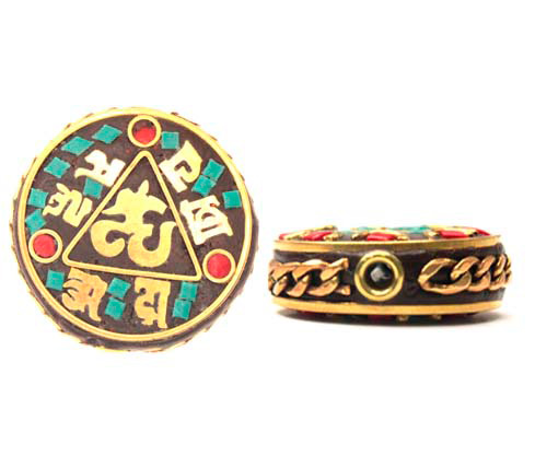 [28021] Nepalese bead redonda 30x8mm triangulo simbolo x und