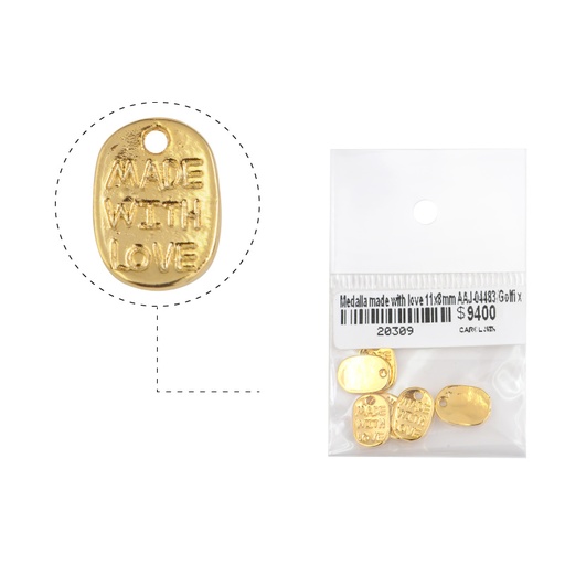 [20309] Medalla made with love 11x8mm AAJ-04483/Golfi x 6unds