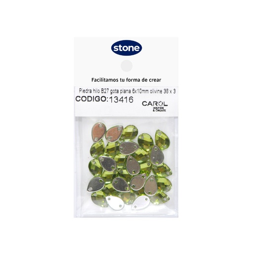 [13416] Piedra hilo B27 gota plana 6x10mm olivine 38 x 30 unds