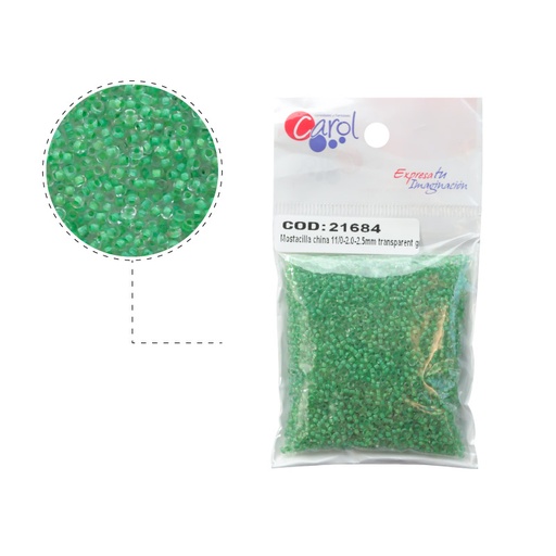 [21684] Mostacilla china 11/0-2.0-2.5mm transparent green x 50 g