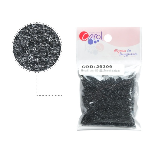 [29309] Mostacilla china 11/0-2.00-2.5mm gris traslucido x 50g