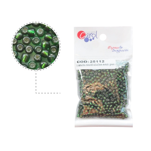 [25112] Mostacilla china 6/0 4.0-4.5mm metalic green x 50g