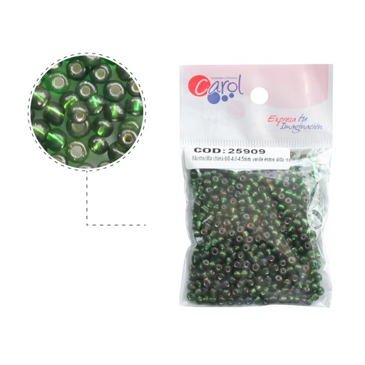 [25909] Mostacilla china 6/0-4.0-4.5mm verde esmeralda metalizado x 50g