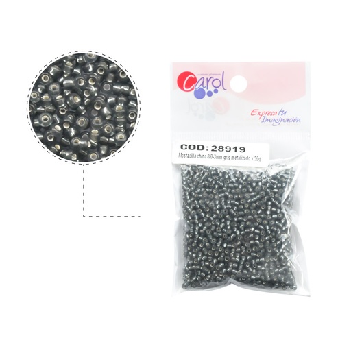 [28919] Mostacilla china 8/0-3mm gris metalizado x 50g