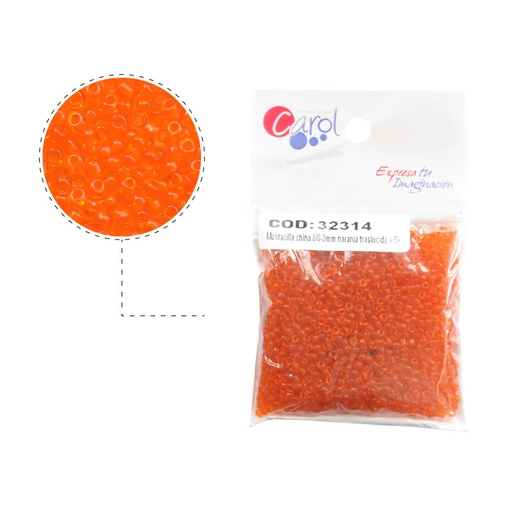 [32314] Mostacilla china 8/0-3mm naranja traslucido x 50g