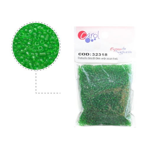 [32318] Mostacilla china 8/0-3mm verde oscuro traslucido x 50g