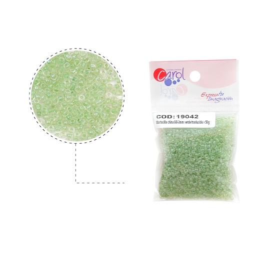 [19042] Mostacilla china 8/0-3mm verde traslucido x 50g