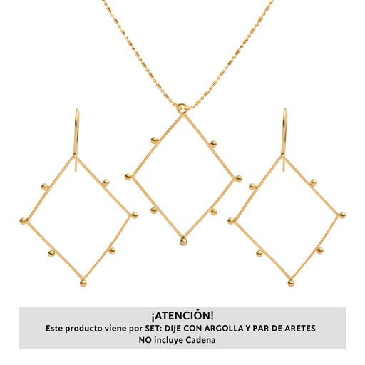 [30649] Marco Rombo Aretes y Dije 40x30mm/Golfi x Set