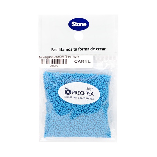 [25699] Mostacilla checa preciosa 2mm 63050 OP azul celeste x 50 gr