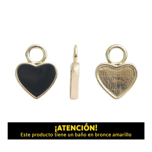 [20738] Dije corazon argolla 15 x 12mm B/A negro x par