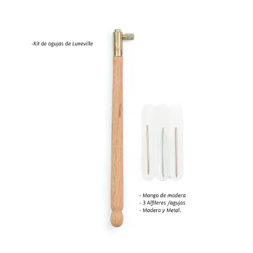 [02220] Kit de Agunas bordado luneville 0.7mm, 1mm y 1.2mm (mango beige)