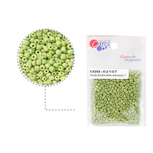 [02107] Mostacilla china 6/0-4.0-4.5mm verde manzana x 50g